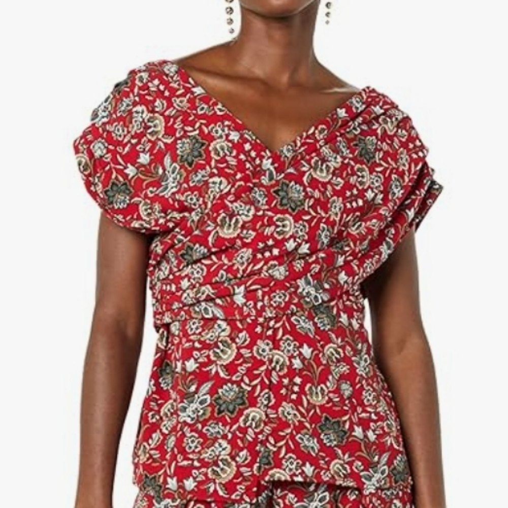 Dropped shoulder side Zip Top floral red and brown by Making the Cut New…